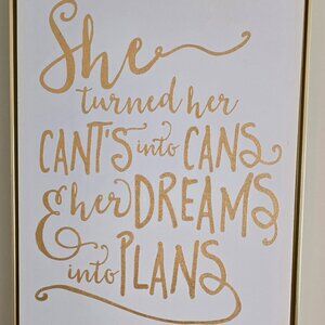 Inspirational White & Gold Canvas Wall Art – "She Turned Her Can'ts Into Can